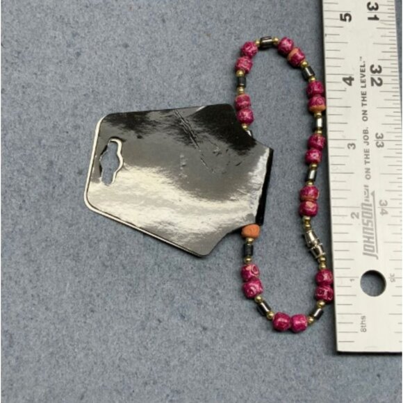New Beaded Anklet 9 In Rustic Pink & Hematite Gold Spacers Silver Closure Retro - Picture 2 of 2